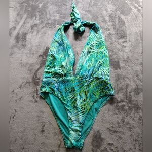 Victoria’s Secret Halter One Piece Tropical Multicolor Swim Bathing Suit Large